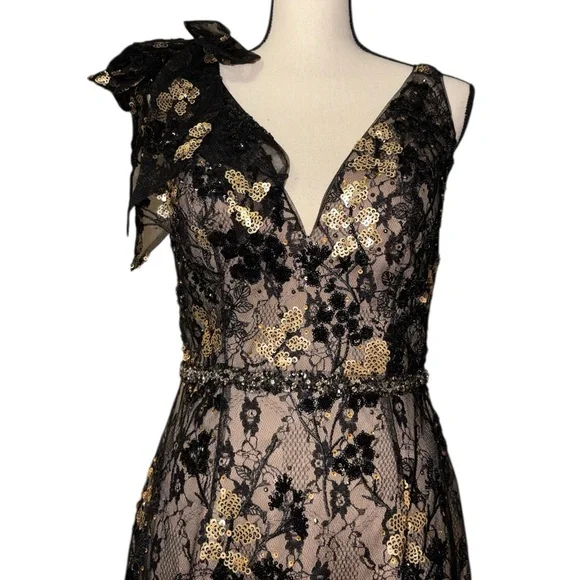knee length dresses for ladies Multicolor Strapless Sequin Floral Midi Dress